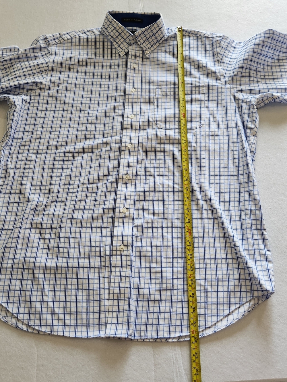 Paul Fredrick White Dress Shirt with Blue Check Size 17 X 37 - Picture 4 of 8